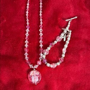 Elegant Pink Beaded Necklace and Bracelet Set